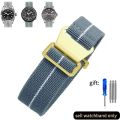Elastic Nylon Parachute Watch Strap for Holey Aviation Series Seiko Di Rudder Bay Bronze Waterproof Sweat-Proof Watch Band 22mm. 