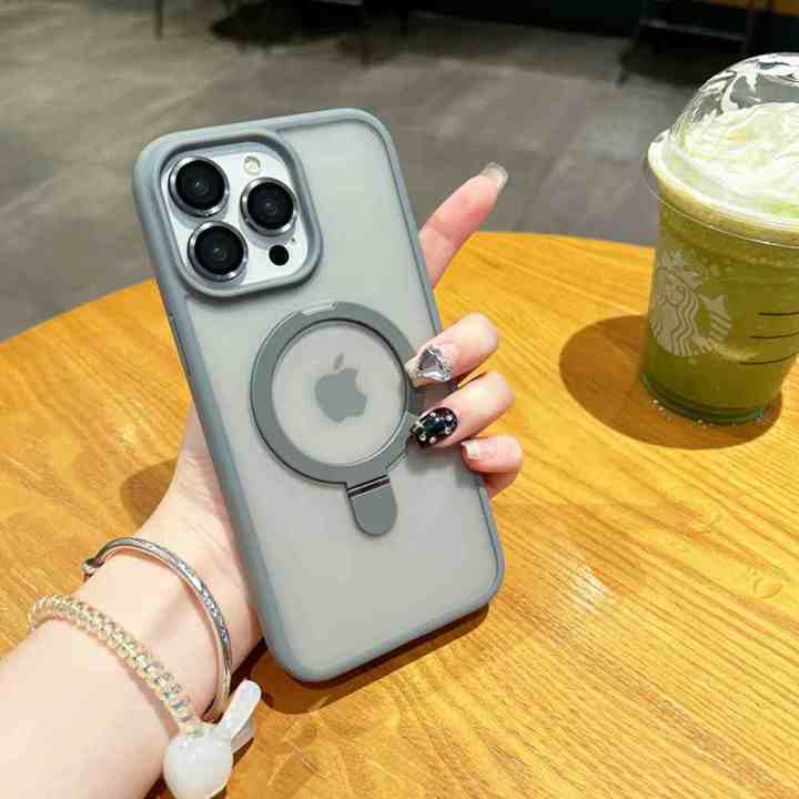 HODON Luxury Magnetic Kickstand Matte Clear Phone Case For iPhone 11 12 13 14 15 16 17 Pro Max 14 15 Plus MagSafe Cases With Lens Ring Protector Shockproof Back Cover