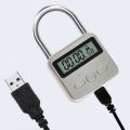 Metal Timer Lock LCD 99 Hours Max Timing USB Timer Padlock,Silver. 
