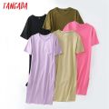 Tangada 2021 Women Elegant 95% Cotton Sweatshirt Dress Oversized Short Sleeve Side Open Ladies Midi Dress 6L60. 