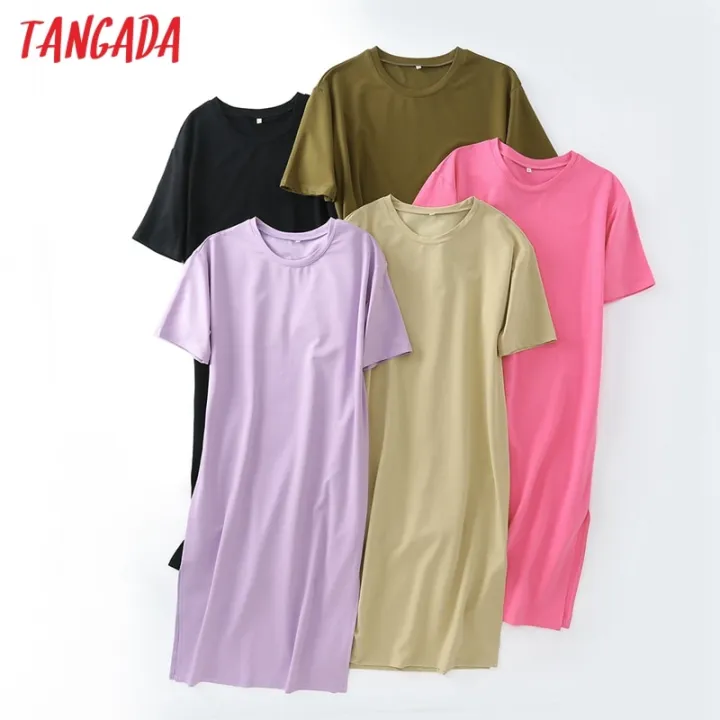 Tangada%202021%20Women%20Elegant%2095%25%20Cotton%20Sweatshirt%20Dress%20Oversized%20Short%20Sleeve%20Side%20Open%20Ladies%20Midi%20Dress%206L60%20-%20Image%206