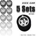 1/64 Wheels with Rubber Tires for 1:64 Toy Car Model Diecast Cars Miniature Parts Modified for Hotwheels (5 sets for 5 Cars).