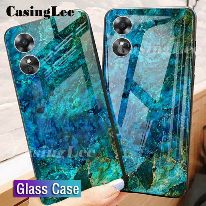 For OPPO A78 4G Case Fashion Marble Tempered Glass Protector Soft Silicon Back cover For OPPO A78 NFC 4G Phone cases