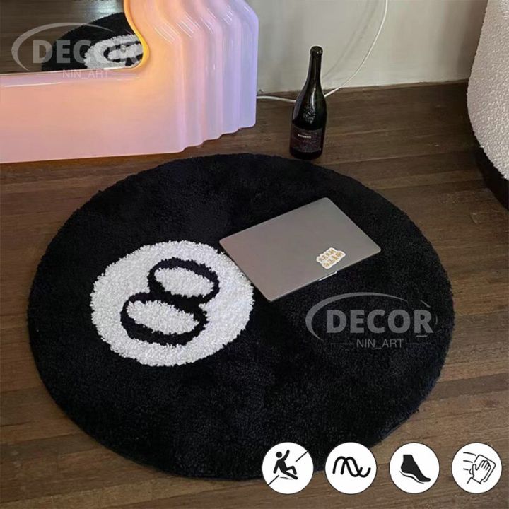 Simulation Billiards 8 Ball Carpet Round Chair Pad Anti-slip Bath Floor Mat Kids Bedroom Retro Black Soft Bedside Decor Rugs