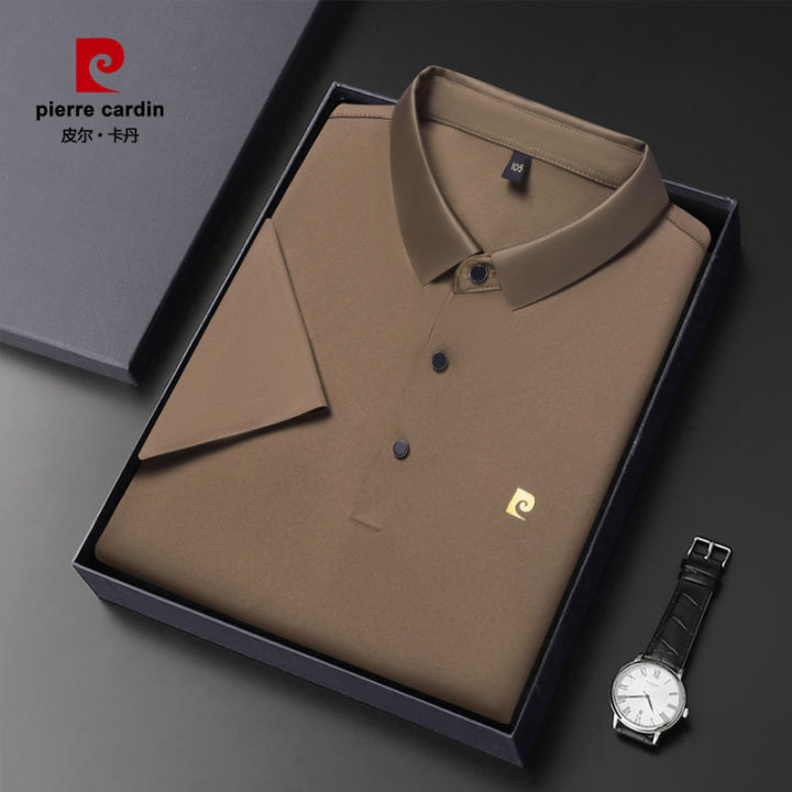 Pierre Cardin Summer Business Short SleeveTT-shirt Men's Thin Lapels Non-Ironing Dad's Sweater Breathable Casual