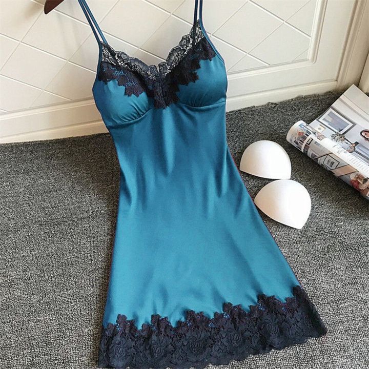 Ladies%20Silk%20Satin%20Night%20Dress%20Sleeveless%20Nighties%20V-neck%20Nightgown%20Nightdress%20Lace%20Sleepwear%20Nightwear%20For%20Women%20Intimates%20-%20Image%204
