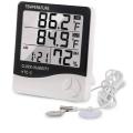 HTC2 H.T.C-2 Digital LCD Display With Temperature Humidity Meter Gauge Thermometers Temperature Sensor Indoor Outdoor 1.5M Length Cables Probe With Clock Wall Mount Meter. 