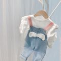 Girls autumn wing denim bib pants bib pants pink bib jeans foreign jeans E17. 