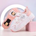 Kids 2-Wheel Roller Skate Shoes With Rotating Buckle Children Deformation Parkour Runaway Boy Girl Gift Blade Flying Sneakers.