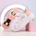 Kids 2-Wheel Roller Skate Shoes With Rotating Buckle Children Deformation Parkour Runaway Boy Girl Gift Blade Flying Sneakers. 