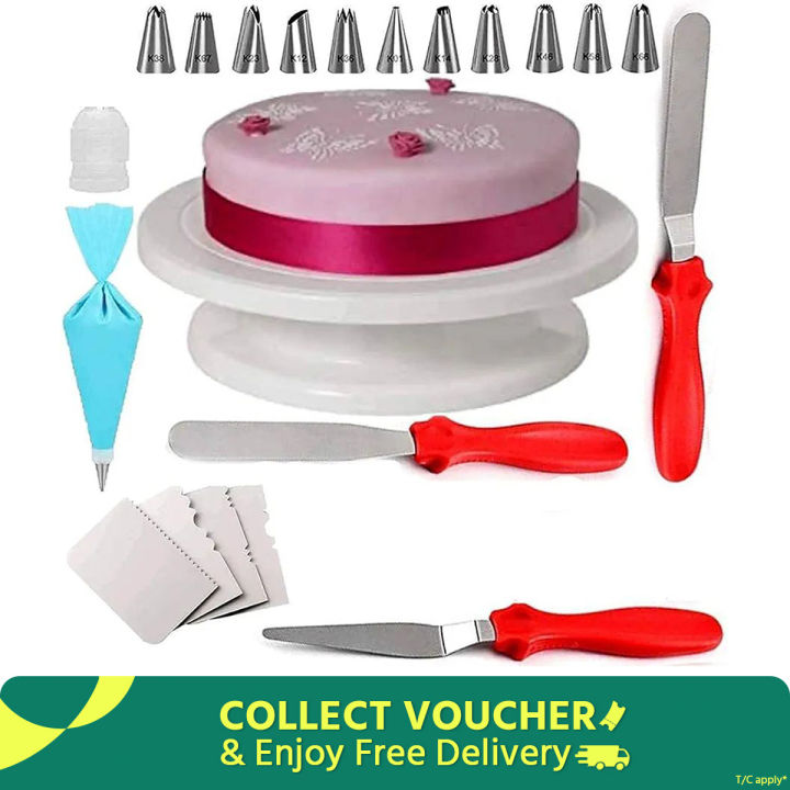 Cake Combo - Turntable, Icing Spatulas, 12-Piece Decorating Nozzel Set - Professional Baking Tools for Precision Cake Creation