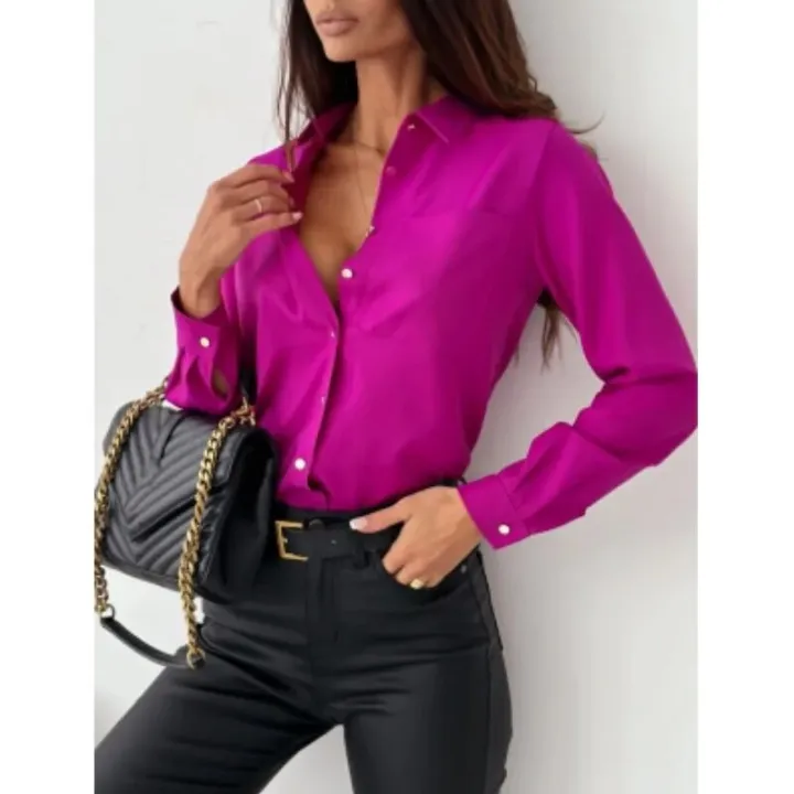 Elegant%20Lady%20Shirt%20Top%20Blouse2023%20Autumn%20Simple%20Solid%20V-Neck%20Shirt%20Office%20Women's%20Wear%20-%20Image%205
