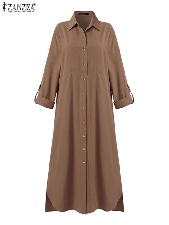 ZNAZEA%20Fashion%20Women%20Shirtdress%20Autumn%20Work%20OL%20Holiday%20Dress%20Solid%20Color%20Long%20Sleeve%20Buttons%20Down%20Casual%20Loose%20Dresses%20Hem%20Split%20-%20Image%205