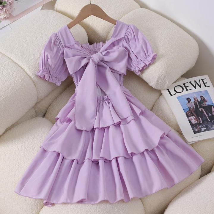 Girls Dress Summer Dress New Children's Foreign Style Bow Princess Dress European and American Style Girl Black Skirt Summer