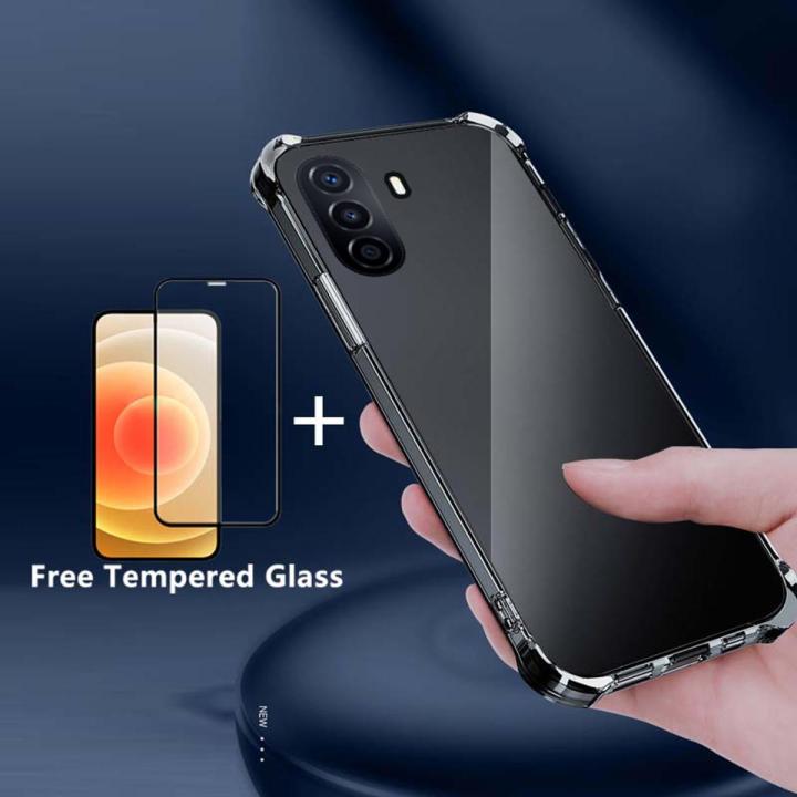 For Huawei Nova Y71 Y70 Case Clear Shockproof Silicone + Tempered Glass Screen Protector Film For Huawei Nova Y71 Y70 Back Cover