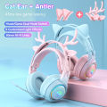 Cute Antlers/Cat Ear Wireless Bluetooth Headphone Gamer Earphone Gaming Headset With RGB Light For Child Kid Cute Girl Gifts.