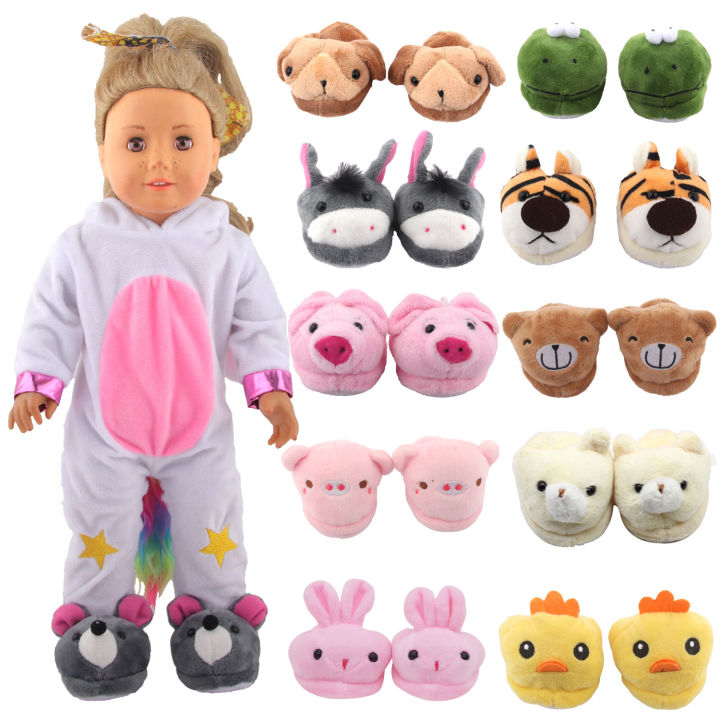 7cm Plush Doll Shoes Cute Bear,Tiger,Frog,Animal Slippers For American 18 Inch,OG 43cm Baby New Born Girl Doll Accessories Toy Luhuai CVC
