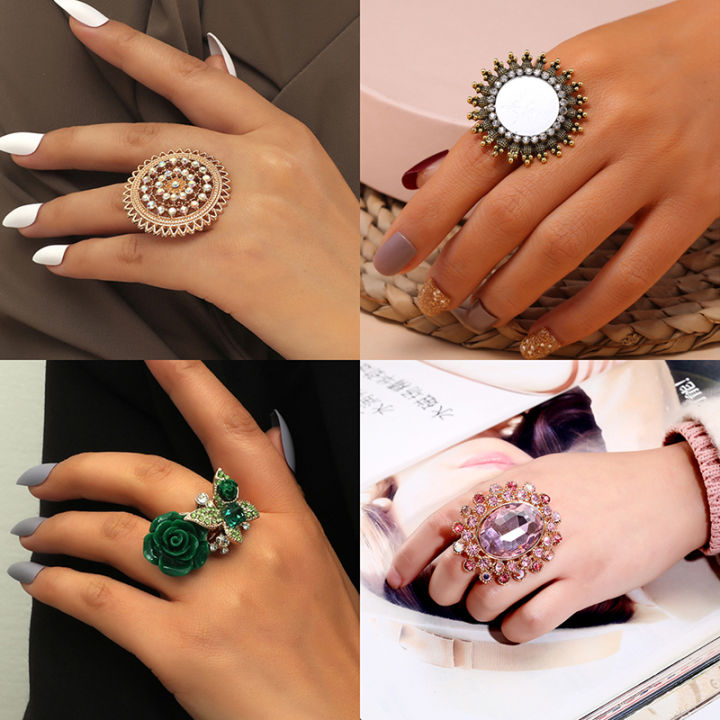 Retro Personality Exaggerated Small Mirror Opening Ring For Women Men Fashion Zircon Open Rings Finger Jewelry Gift