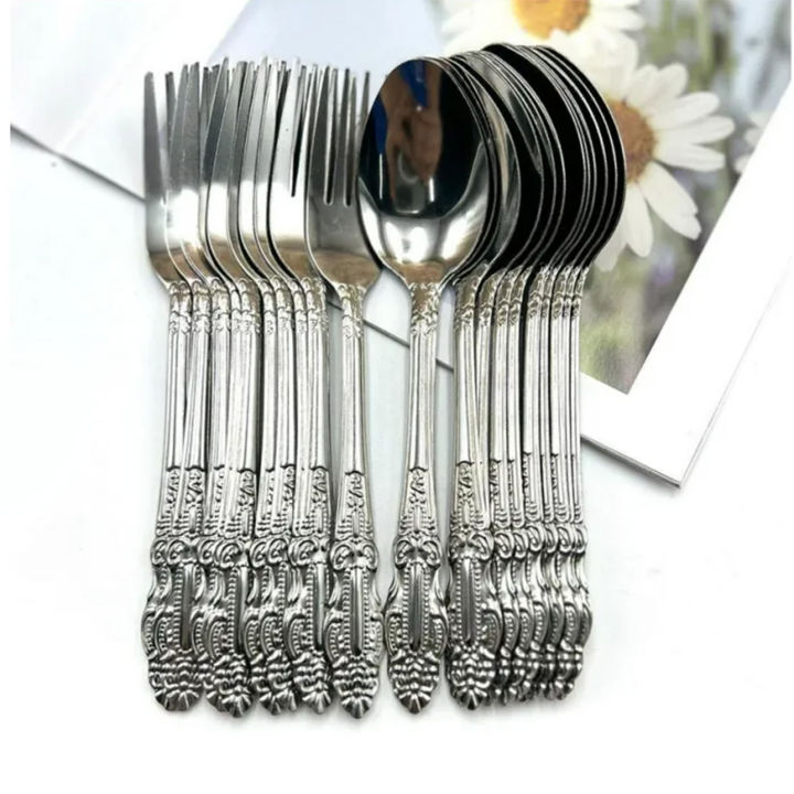 Stainless steel spoon 6 inches 24 pieces Set (12 piece Tea Spoon and 12 piece frock Spoon) for kitchen and dining.