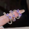 New Y2K Pink Crystal Irregular Heart Rings for Women Fashion Zircon Opening Finger Ring Sweet Girls Kpop Party Jewelry Gifts.