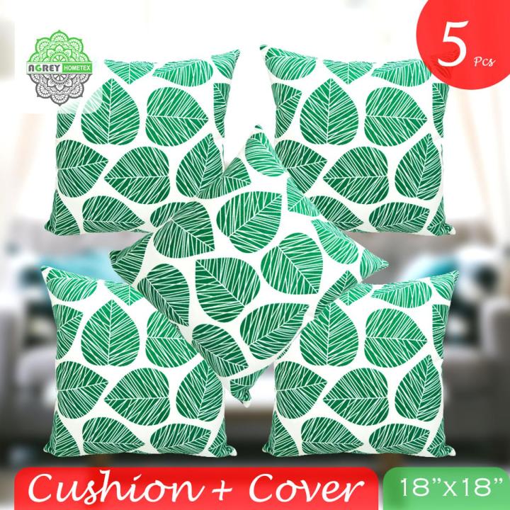 Cotton Cover with Cushion, Green, (18"x18")_Set of 5