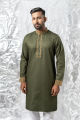 Elegant Army Green Panjabi with Intricate Embroidery.