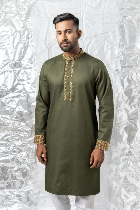 Elegant Army Green Panjabi with Intricate Embroidery