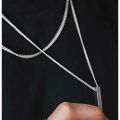 Vnox 3D Vertical Bar Necklaces for Men, Layering Stainless Steel Geometric Pendant, Layered Wheat Rope Cuban Chain, Boy Collar.