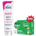 Veet 100gm Normal + FREE Dettol Original Soap 70g, Aloe Vera & Rose Extract Hair Removal Cream.