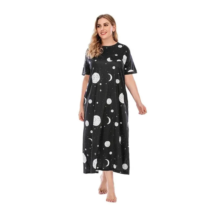 Holiday%20Beach%20Mini%20Dress%20Muslim%20Large%20Size%20Dress%20for%20Women%20Casual%20T-shirt%20Home%20Wear%20Loose%20Star%20Pattern%20Muslim%20Arabia%20Dubai%20Abaya%20-%20Image%202
