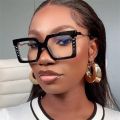 Retro Squre black Anti Blue Light Glasses Plastic Big Frame Eye Glasses Frames Black Eyeglasses for Women.