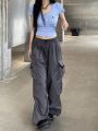 【Alien Alien】 HOUZHOU Harajuku Parachute Pants Y2K Streetwear Wide Leg Baggy Cargo Trousers Female Hippie Korean Edgy Style Jogging Sweatpants.
