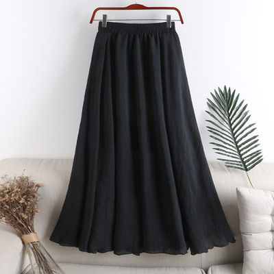Ladies%20New%20Cotton%20Skirt%20Literary%20High-Waist%20A-Line%20Loose%20Medium%20Long%20Swing%20Elastic%20Waist%20Skirt%20-%20Image%202