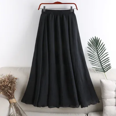Ladies%20New%20Cotton%20Skirt%20Literary%20High-Waist%20A-Line%20Loose%20Medium%20Long%20Swing%20Elastic%20Waist%20Skirt%20-%20Image%202