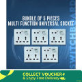 Bundle of 5 Pieces Multi Function Universal Wall Gang Socket - 8 Pin Gang Universal Socket.