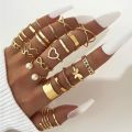 22Pcs/set Boho Women Ring Set Butterfly Pearl Adjustable Opening Ring Cross Design Fashion Jewelry Women Girl Trendy Finger Decoration.