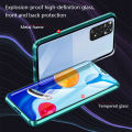 Biruiqu For Redmi Note 11 11s Magnetic Absorption Case Metal Frame Shockproof Double Sided Tempered Glass Magnetic Case Cover.