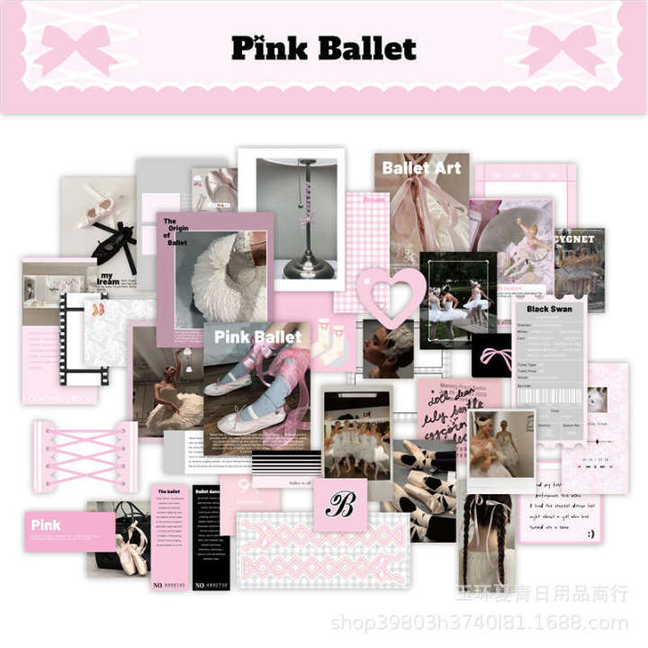 PinkBallet Sticker Pack Lace Ballet Style Handnet Decoration Collage Material Girl Heart Photo Card