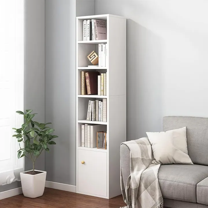 Bookcase%20-%20Inches%20Tall%20Gap%20Freestanding%20Storage%20Cabinet,%207%20Lattices%20Open%20Shelves%20Tower%20Rack%20with%20Door,%20Cubes%20Bookshelf%20in%20White%2072/16%20-%20Image%202