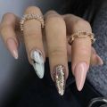 24Ps Almond False Nails Marble Grain Exploding Nail Art Flash Fragments Spicy Girl European and American Ins Press on Nails. 