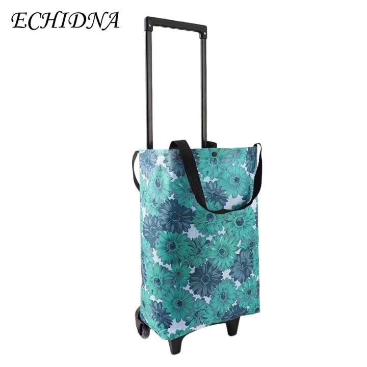 Portable Shopping Cart Portable Folding Grocery Cart with Wheels Waterproof Stair Climbing Trolley Bag for Easy Shopping Collapsible Rolling Cart for 2-in-1 Foldable Shopping Cart