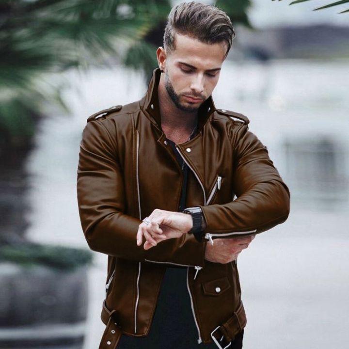 Autumn Winter European and American Fashion PU Coat Men's Jacket Brand Clothing Large Size Zipper Motorcycle Leather Jacket
