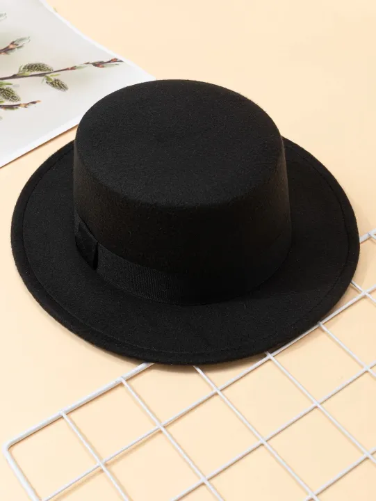 Hat%20Women's%20Woolen%20Top%20Hat%20Autumn%20and%20Winter%20Black%20Vintage%20Gentleman%20English%20Style%20Flat%20Top%20Stage%20Accessories%20Top%20Hat%20-%20Image%202