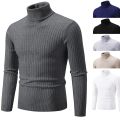 Autumn and Winter New Men's High Neck Sweater Solid Color Pullover Knitted Tight Warm Top Casual Versatile Inner Matching Item. 