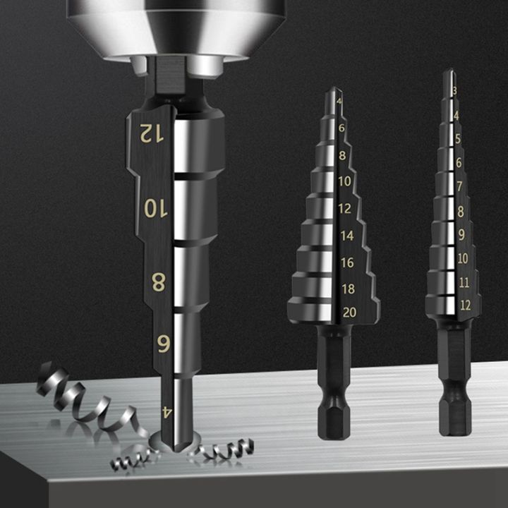 JAERBEE%204Pcs%203-12%204-12%204-20mm%20HSS%20Straight%20Groove%20Step%20Drill%20Bit%20Nitride%20Twist%20Drill%20Wood%20Metal%20Hole%20Cutter%20Core%20Drilling%20Tools%20-%20Image%204