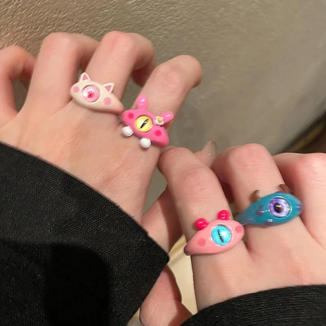 Punk Anime Monster Rings Women Child Friends Funny Animal Adjustable Opening Finger Ring Jewelry Gift