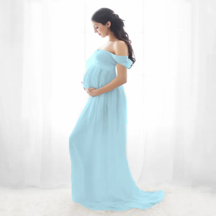 Maternity%20Dresses%20for%20Photo%20Shoot%20Off%20Shoulder%20Mesh%20Sheer%20Split%20Long%20Pregnancy%20Dress%20Women%20Maternity%20Clothes%20-%20Image%204