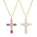 European and American Fashion Cross Pendant Necklace Women's All-Match Copper Plated Real Gold Inlaid Zircon Couple Sweater Chain Accessories.