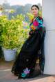 New Exclusive Design Black Color Moslin Soft Silk  Embroidery work Saree for women. 