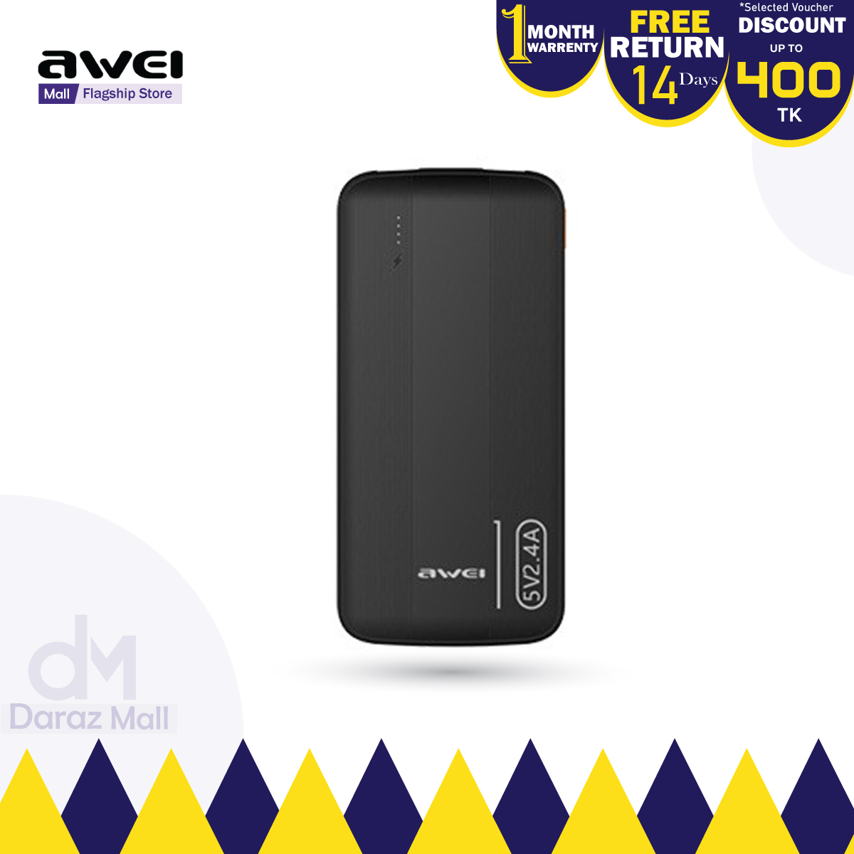Awei P20K 2.4A Fast Charging Slim Looking 10000mAh PowerBank With Dual Output